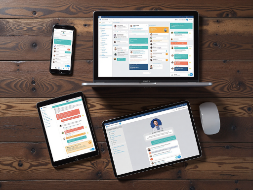 现代化账户管理系统界面，多个圆形头像图标排列，蓝色渐变背景，简洁几何图形装饰，科技感设计