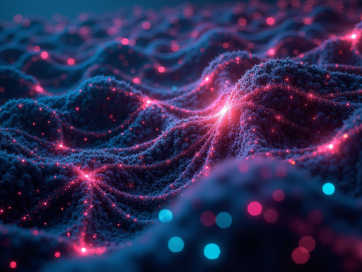 未来科技概念图，发光的神经网络结构，蓝色和紫色光线交织，抽象科技图形，科幻风格背景